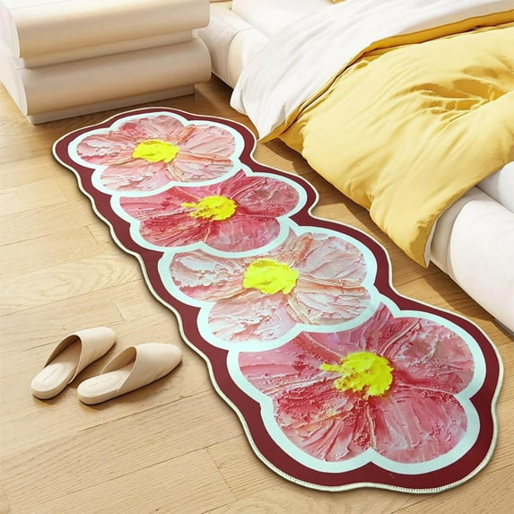 Tuvgenk Floral Area Rug Bedroom Non Slip Accent Rugs Novelty Washable Botanical 2×5 Floor Mat Home Living Room Bedside Decor