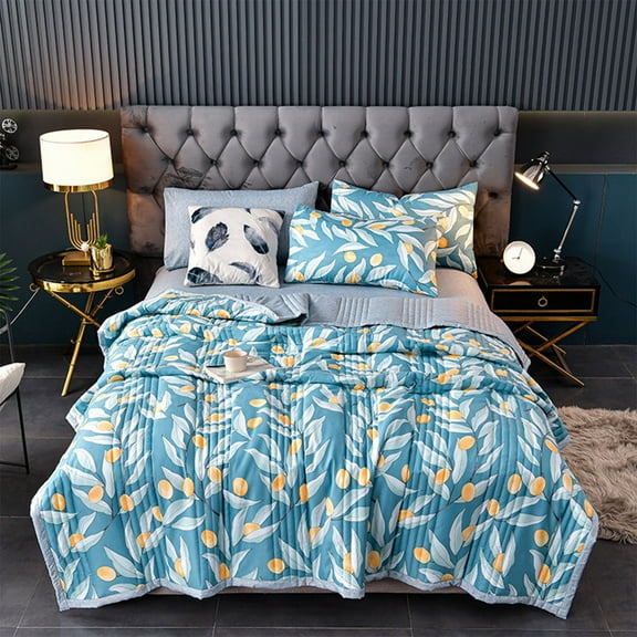 Tuvgenk Floral Quilts Nylon,Spandex Full/Queen Blue Blanket Travel Summer Cooling Lightweight Comfort Cover Blanket for Beds