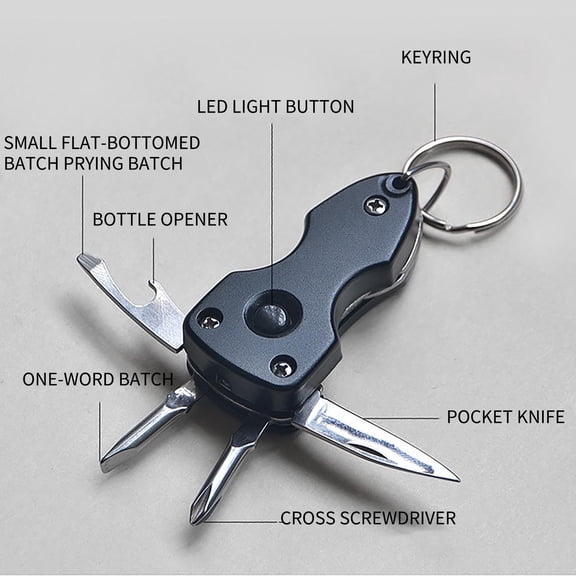 Tuvgenk Folding Knife Multifunctional Led Flashlight Screwdriver Keychain Aluminum Alloy Bottle Opener key fob Birthday Valentine’S Day Gift for Men
