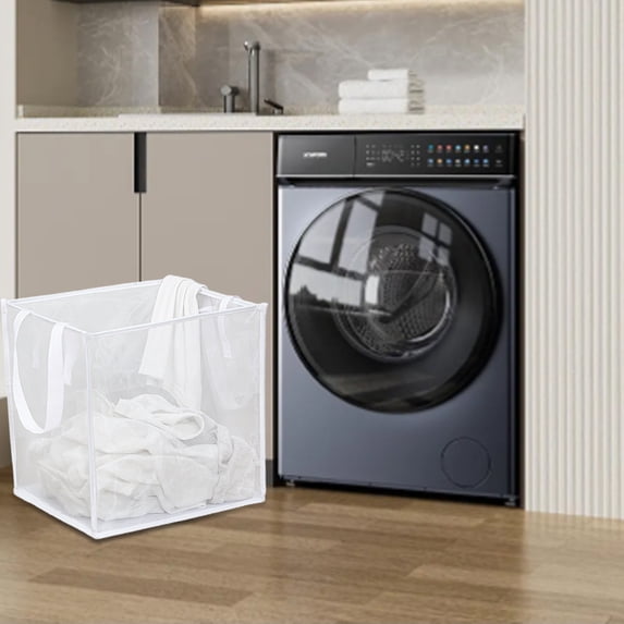 Tuvgenk Folding Mesh Laundry Basket Square 13*13*13in White Handles Storage Basket Bathroom Carry Mesh Storage Bin