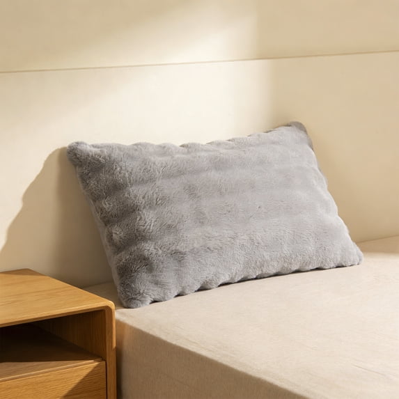 Tuvgenk Fuzzy Plush Pillow Cover 29x19 Inch, Standard Size Rectangular Pillowcase Soft Long Pile Bubbled Textured with Zipper Closure for Living Room Bed Decor