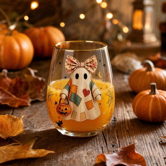 Tuvgenk Ghost Whisky Glass 420ml Hand-Blown Crystal Tumbler with Gold Rim Haunted Design Gift Boxed for Halloween