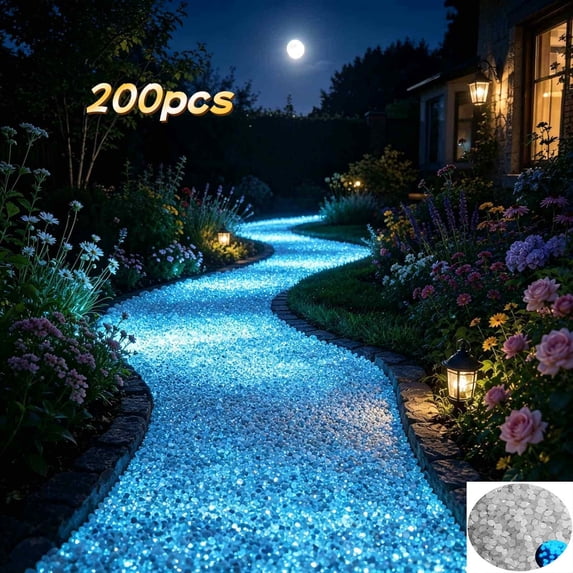 Tuvgenk Glow in The Dark Garden Stones 200 Pc White Luminous Glow Outdoor Decorative Stones 13-9mm Durable Diamond for Crafts for Landscaping