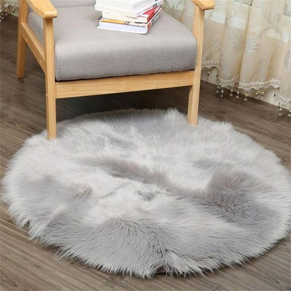 Tuvgenk Gray Solid Faux Sheepskin Rug 60x60cm Soft Non Slip Backing Multi-Purpose Chair Cover Mat