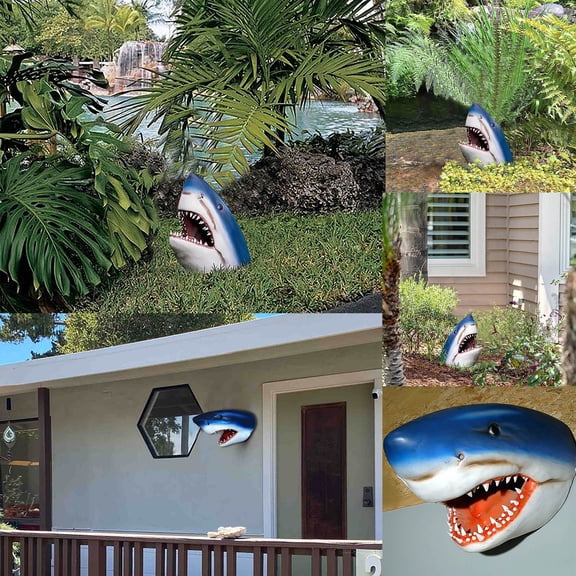 Tuvgenk Great White Shark Tabletop Decor Lifelike Garden Tiered Tray Accent Ferocious Desktop Figurine Wall Mountable Pool Home Ornament For Backyard Patio Bar Nautical Display Holiday Gifts