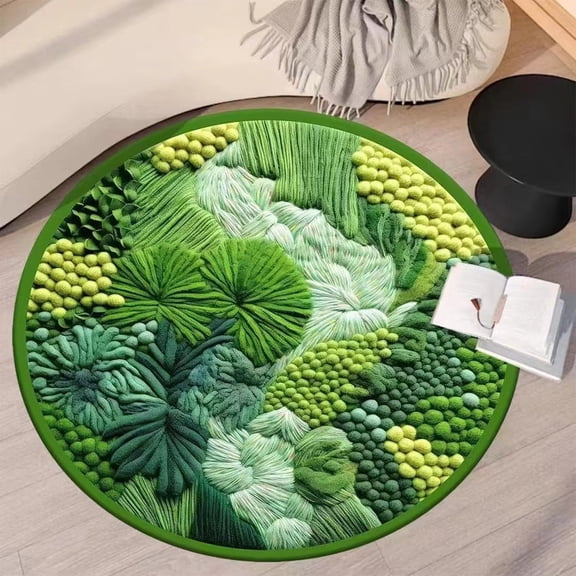 Tuvgenk Green Moss Round Rug 31.5in Soft Imitation Rubber Backing for Bedroom Living Room Balcony