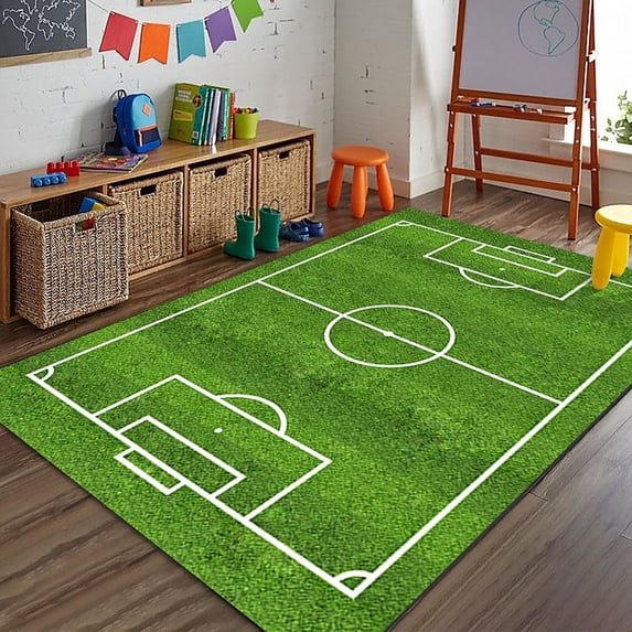 Tuvgenk Green Sports Field Indoor Game Rug 31.50x62.99in Comfortable Multi-Purpose Floor Mat
