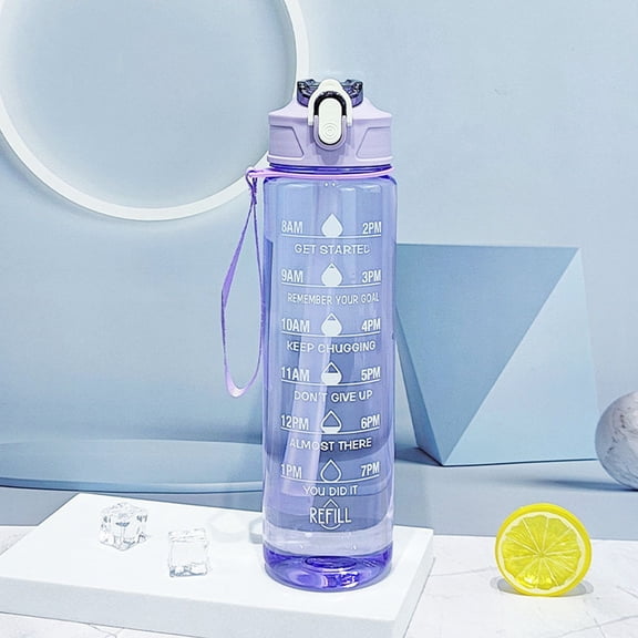 Tuvgenk Gym Plastic Water Bottles with Straw, Handle & Time Marker 25 Oz Water Bottle Flask Motivational Reusable Purple for Hiking Office Travel
