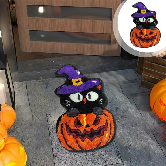 Tuvgenk Halloween Area Rug House Printed Non Slip Accent Rugs 1×2 Washable Novel Pumpkin Shape Floor Mat for Bedroom, Living Room