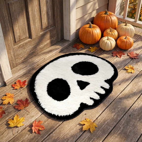 Tuvgenk Halloween PFull Skull-Shaped Rug, Entry Door Decorative Mat, Durable Doormat 40x60cm