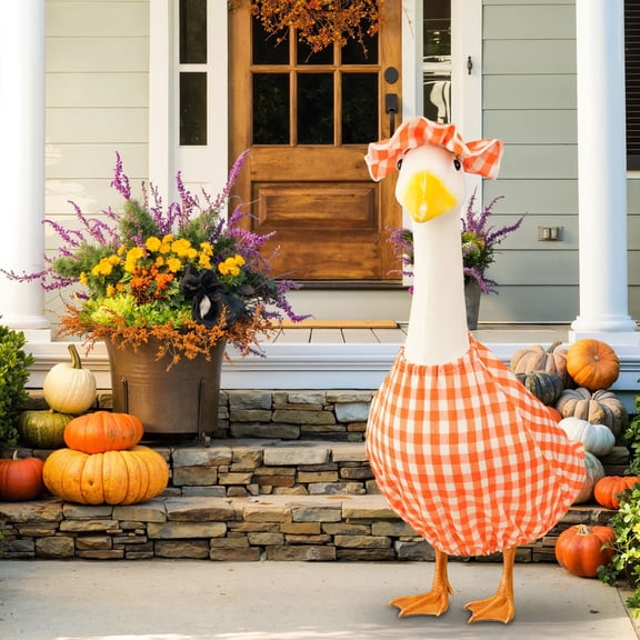 Tuvgenk Halloween Porch Goose Pilgrim Outfit Set with Hat and Bow for 23 Inch Lawn Statue Fall Decor