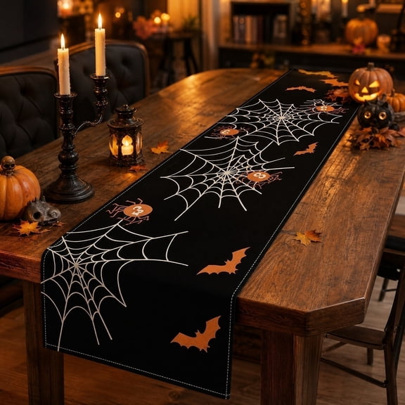 Tuvgenk Halloween Table Runner 72x14 Inch Spooky Pumpkin Ghost Print Kitchen Dining Decor for Fall Party Buffet Table Accent