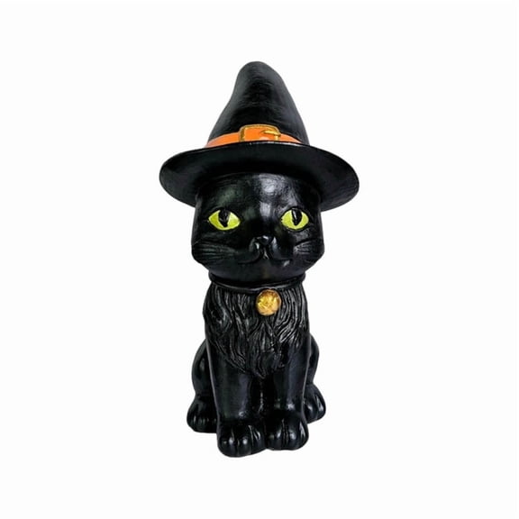 Tuvgenk Halloween Witch Cat Figurines Resin Statue With Witch Hat For Tabletop Decor And Home Display