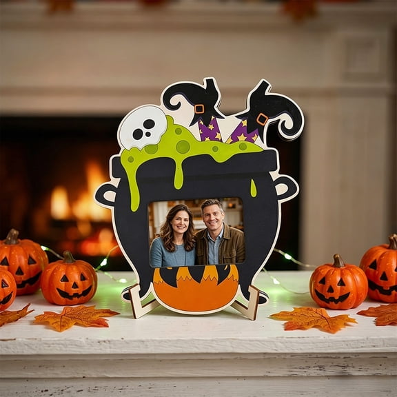 Tuvgenk Halloween Wooden Picture Frame Decorative Pumpkin Themed Photo Frame For 2.5x3.5 Inch Photos And Desktop Ornament