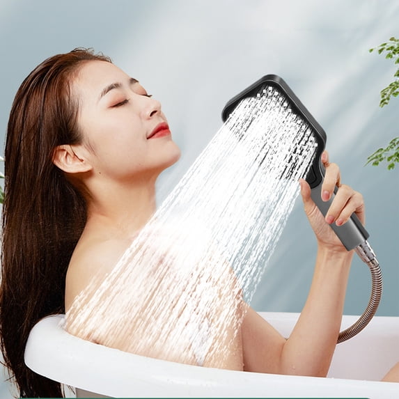 Tuvgenk Handheld Shower Head High Pressure Shower Head Detachable Replacement 4 Spray Modes Gray Plastic for Home Bathroom