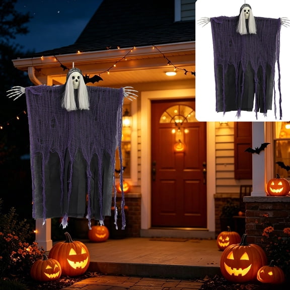 Tuvgenk Hanging Witch Ghost Decoration 31 Inch Fabric Flying Prop for Halloween Porch Tree Doorway Spooky Yard Display