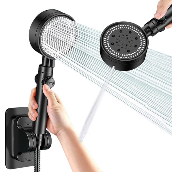 Tuvgenk High Pressure Shower Head Rv Handheld Detachable Shower Head Replacement 6 Spray Modes Black Plastic for Home Bathroom