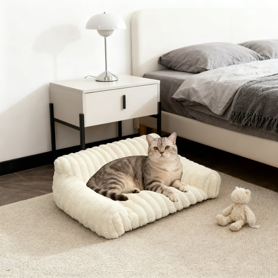 Tuvgenk Home Dog Bed Cozy Soft Indoor Washable Cat Bed White Warm Pet Sofa