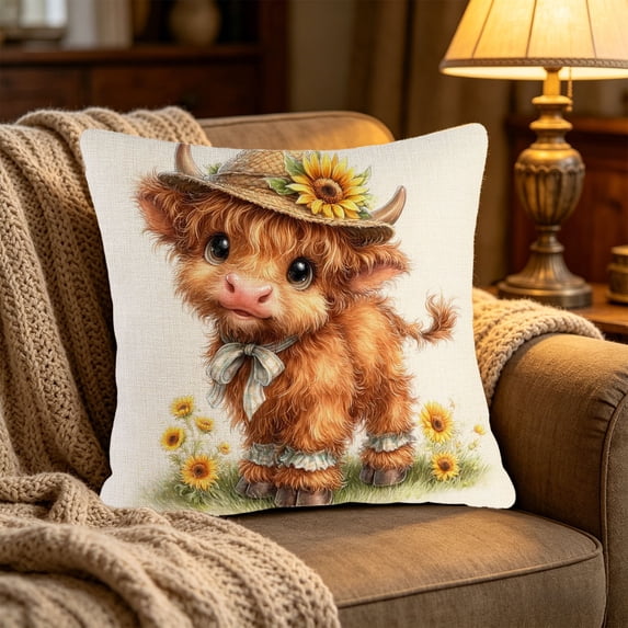 Tuvgenk Indoors Throw Pillow Covers 18x18 In Polyester Pillowcases Highland Cow Furry Multicolor for Patio