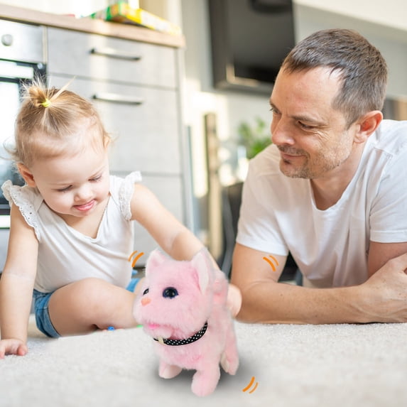 Tuvgenk Interactive Plush Robot Cat Toy, Realistic Stuffed Pet with Walking, Barking & Tail Wagging, Emotional Companion for All Ages, Pink