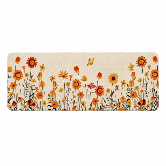 Tuvgenk Kitchen Mat Decorative Thanksgiving Kitchen Anti Fatigue Mat Floral Fall Non Slip Rugs for Kitchen 16x47 in