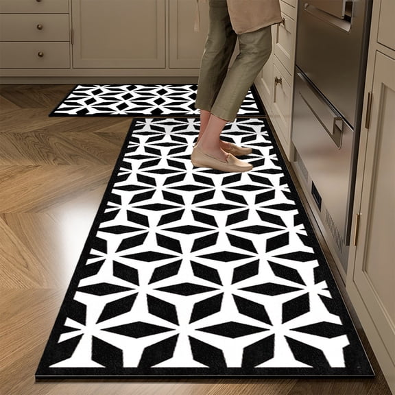 Tuvgenk Kitchen Rug Set Anti Fatigue Cushioned 2 Piece Non Slip Floor Mat Rectangle Kitchen Mat Set Black And White
