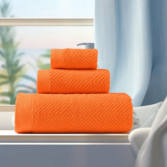 Tuvgenk Large Bath Towel Set Quick Dry Set Of 3 Absorbent Cotton Bath Towels Set Thick Soft Fade Resistant Orange 55x28 inch for Home Bathroom Shower