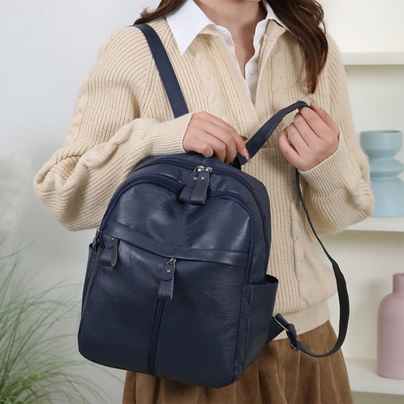 Tuvgenk Leather Backpack Sturdy Sleek Casual Backpack PU Wear Resistant Reinforced Zippers Travel Bag for Commute Outdoor Use