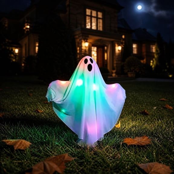Tuvgenk Lighted Ghost Garden Stake 18 Inch Outdoor Yard Decoration with LED and Ground Spike for Haunted Party Scene Display