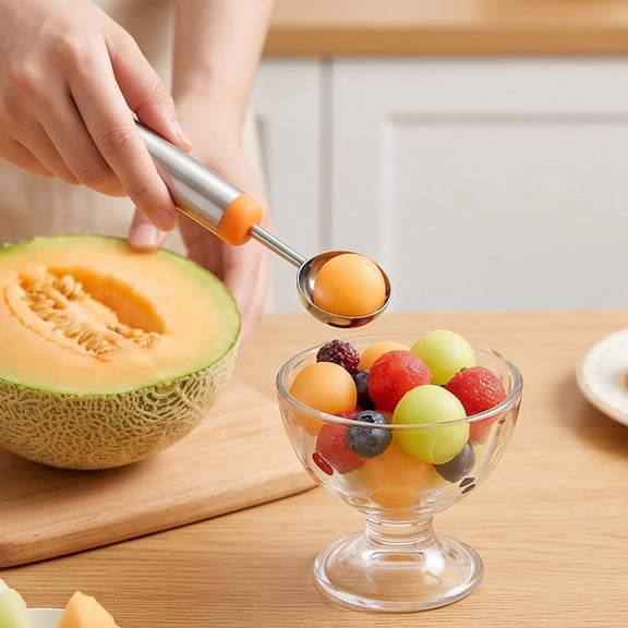 Tuvgenk Melon Baller and Fruit Carving Tool 7.3 inch Double-Ended Scoop with Hanging Hole for Watermelon and Desserts Orange