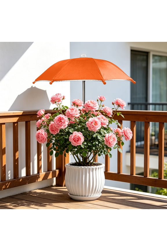 Mini Plant Sun Shade Umbrella 13.8 Inch UV Protection Parasol With Ground Stake For Potted Plants Orange
