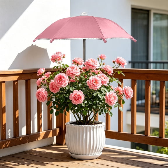 Tuvgenk Mini Plant Sun Shade Umbrella 13.8 Inch UV Protection Parasol With Ground Stake For Potted Plants Pink