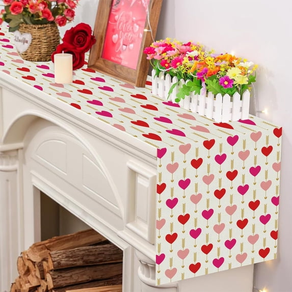 Tuvgenk Multi-Size Valentines Day Table Runner Linen Love Heart Holiday Table Runners Romantic Table Cover Birthday Wedding Anniversary Valentines Day Decoration