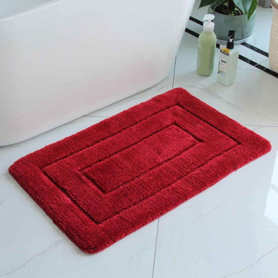 Tuvgenk Non Skid Bathroom Rug Red Bath Mat for Floor Quick Dry Fade Resistant Easy To Clean Water Absorbing Bathroom Floor Rug