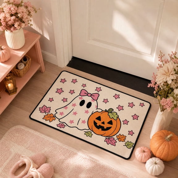 Tuvgenk Non Skid Indoor Mats for Entryway Fall Halloween Entryway Rugs Pink Rectangular Absorbent 16x24 inch Floor Mats for Home Bathroom Entrance Living Room Bedroom Use