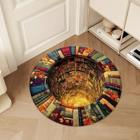 Tuvgenk Non Slip Area Rug Printed Living Room Accent Rugs Round Washable 3×3 Plush Floor Mat for Bedroom, Library