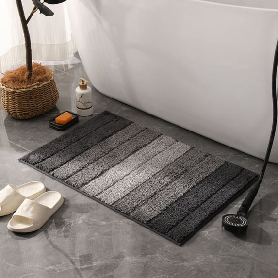 Tuvgenk Non Slip Bath Mats Absorbent Bathroom Rug Small Rectangle Black 1x2 Plush Floor Mat for Shower