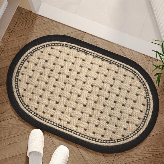 Tuvgenk Non Slip Bath Mats Absorbent Quick Drying Bathroom Rug 2x2 Oval Small Tan Floor Mat for Tub