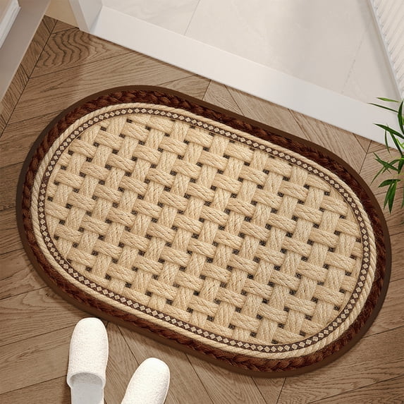 Tuvgenk Non Slip Bath Mats Quick Drying Absorbent Bathroom Rug 2x2 Taupe Oval Small Floor Mat for Tub