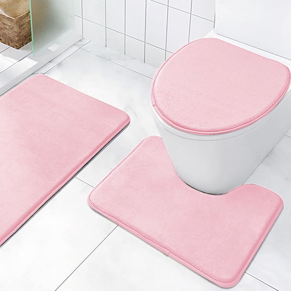Tuvgenk Non Slip Bathroom Rug Set Quick Dry Absorbent 3 Piece Toilet Rug Bathroom Small Pink U Shaped Floor Mat for Shower