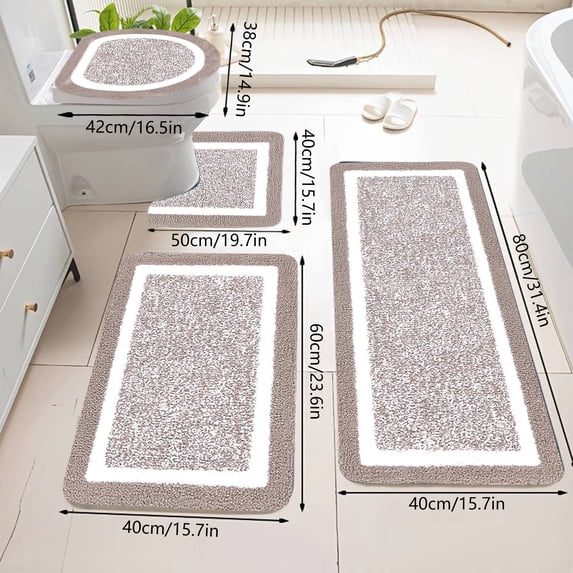 Tuvgenk Non-Slip Bathroom Rug Sets with Toilet Cover Brown Bathroom Rugs Sets 4 Machine Washable Quick Drying U Shaped Floor Mats for Home