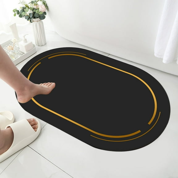 Tuvgenk Non Slip Bathroom Rugs Quick Dry Absorbent Bath Mat Oval 1'X2' Small Black Shower Floor Mat