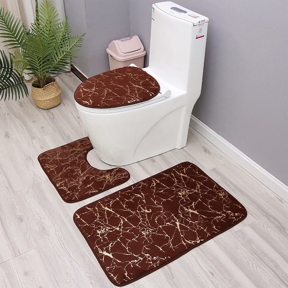 Tuvgenk Non Slip Bathroom Rugs Sets 3 Piece Absorbent Quick Dry Bath Mat Set Large Brown U Shaped 1'X2', 1'X2', 2'X3' Toilet Contour Rug