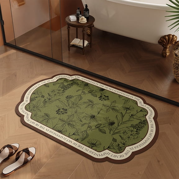 Tuvgenk Non Slip Bathroom Rugs Waterproof Quick Dry Bath Mat Oval Sage Green Small 1'X2' Shower Floor Mat