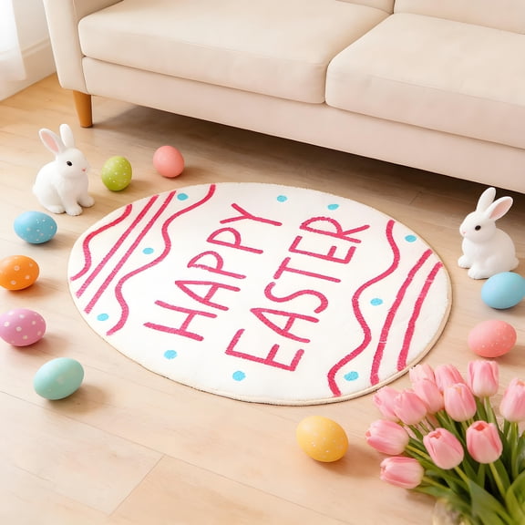 Tuvgenk Non Slip Easter Bathroom Rugs Absorbent Quick Dry Bath Mat 1'X2' Easter Eggs Oval Pink Small Shower Mat