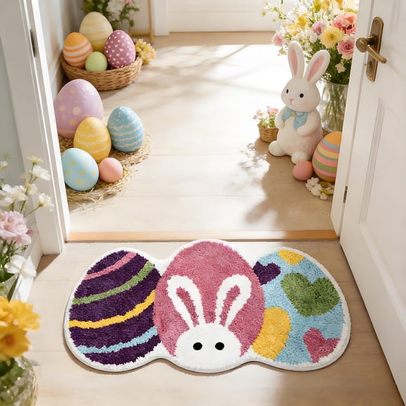Tuvgenk Non Slip Easter Bathroom Rugs Absorbent Quick Dry Bath Mat Small 1'X2' Novelty Easter Eggs Multicolor Shower Floor Mat