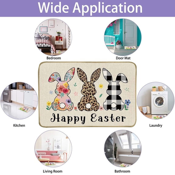 Tuvgenk Non Slip Easter Floor Mats Indoor Spring Doormats Rectangular Easter Eggs And Bunny Washable Area Rug 24 X 16 inch