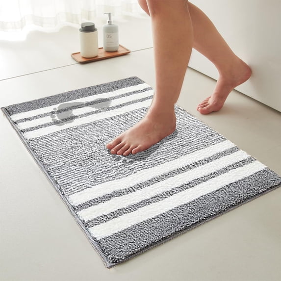 Tuvgenk Nonslip Bathroom Rugs Gray Bath Mats for Bathroom Floor Quick Dry Striped Absorbent Washable Bathroom Area Rugs 16x24 in