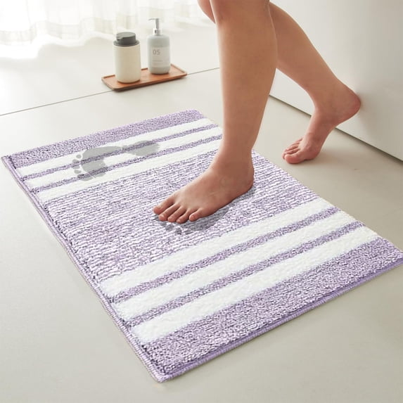 Tuvgenk Nonslip Bathroom Rugs Purple Bath Mats for Bathroom Floor Striped Washable Quick Dry Absorbent Bathroom Area Rugs 16x24 in