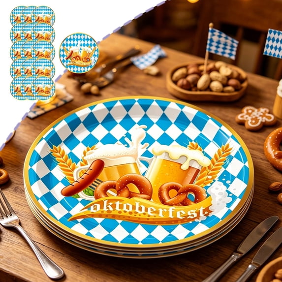 Tuvgenk Oktoberfest Paper Plates 16ct 9 inch Disposable Dinnerware Bavarian Theme Party Supplies Beer Festival Table Decor